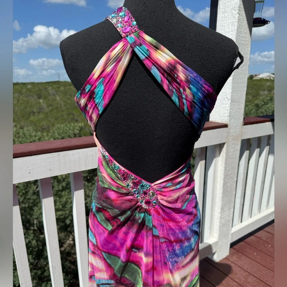 Bebe Darlin‎ Multicolor Rhinestone One Shoulder Gown